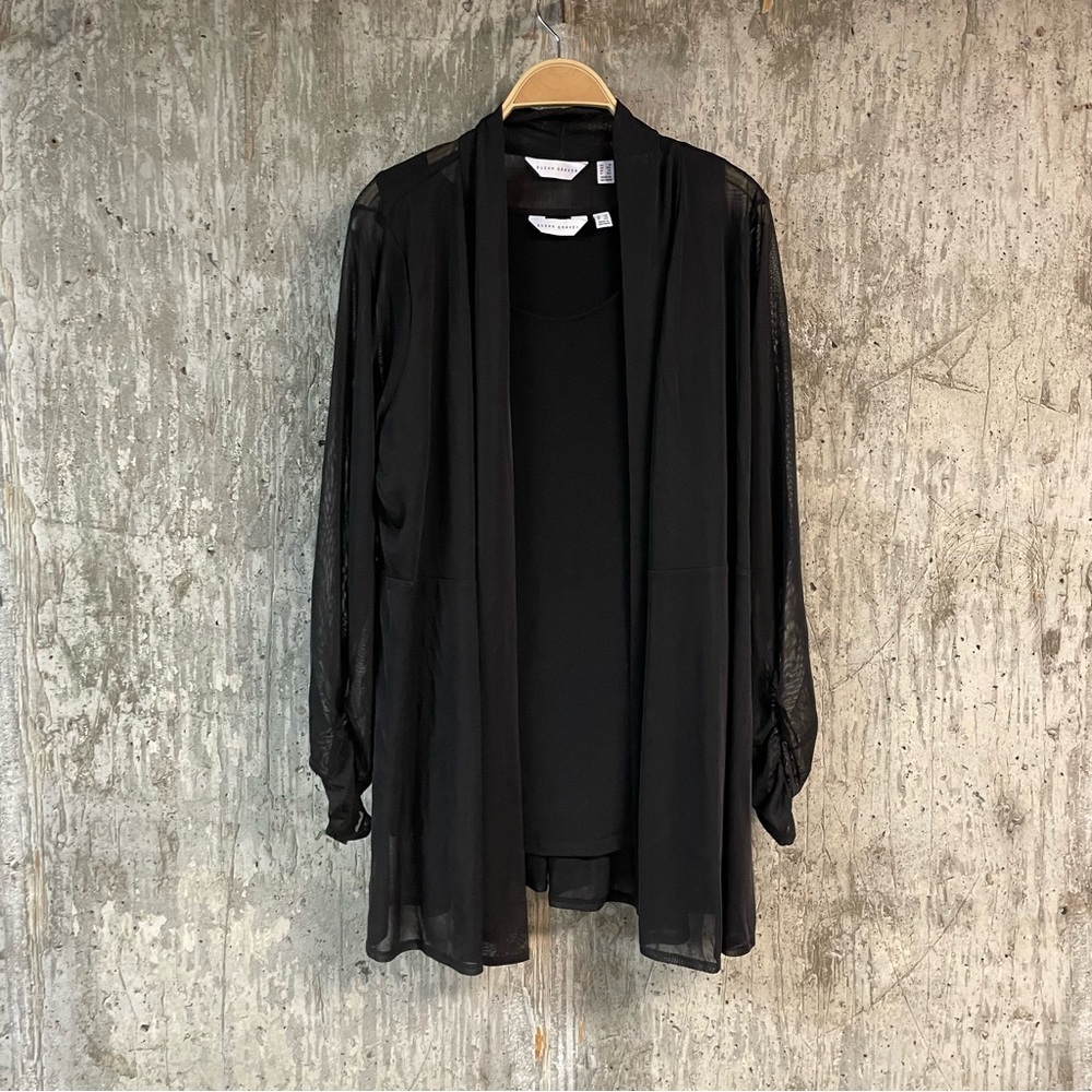 SUSAN GRAVER Women's Regular Mesh Cardigan & Liquid Knit Tank Set Size 1X Black - Picture 2 of 6